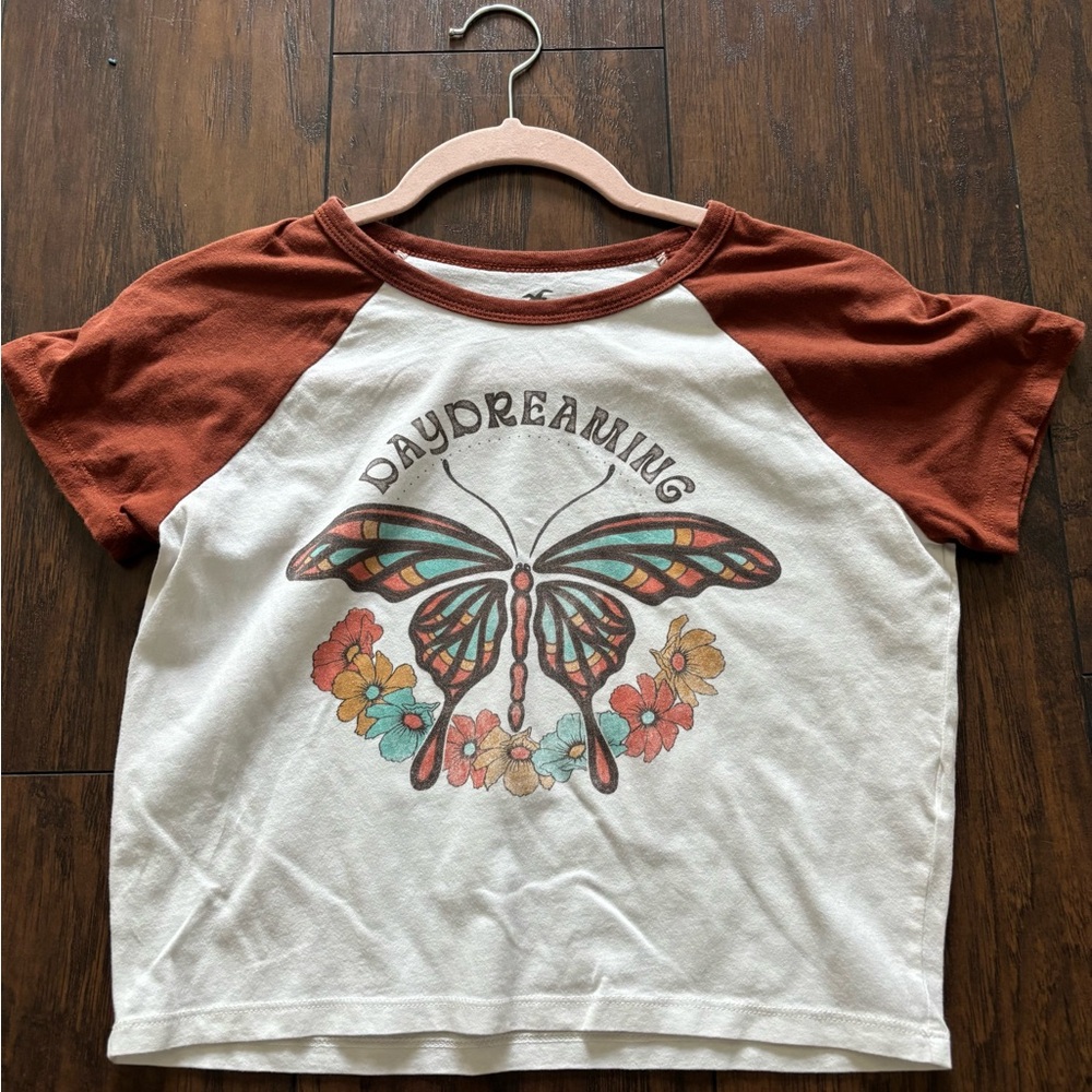 Hollister Raglan T-Shirt - White and Brown